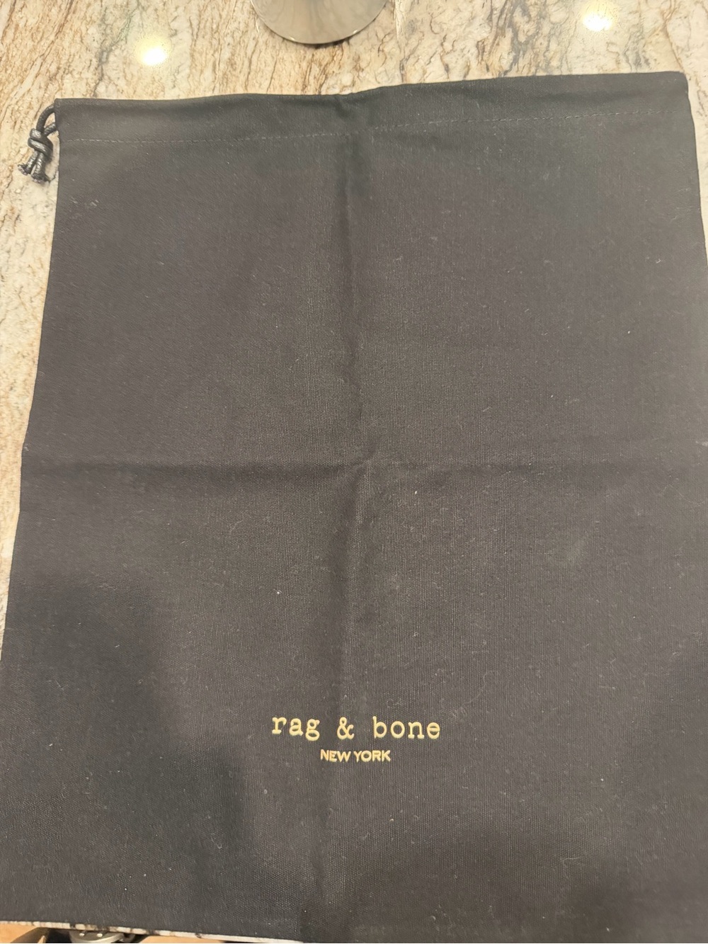 rag & bone Black Drawstring Dust Bag with Gold Logo
